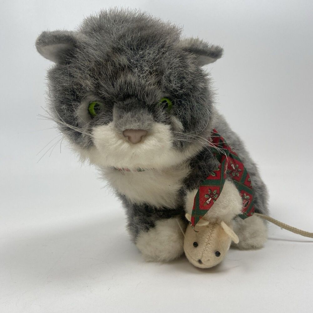 Avanti Applause Kitten Gray Tabby Green Eyes w/ Mouse Plush 1985 Stuffed Animal